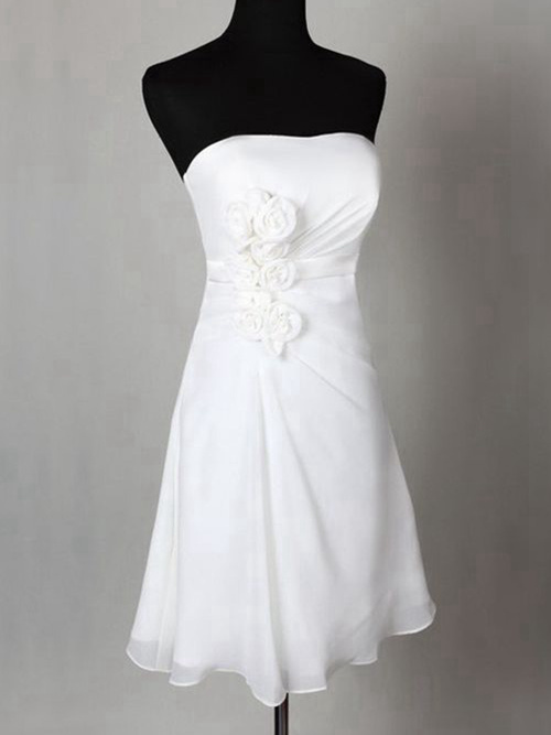 A-line Strapless Chiffon Knee Length Bridal Dress