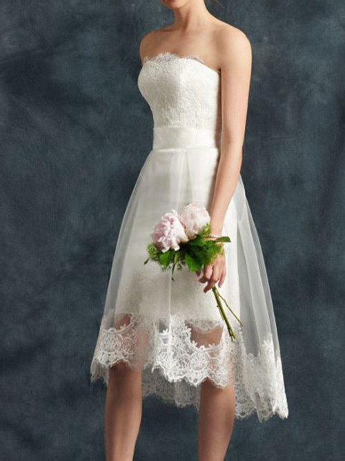 A-line Strapless Taffeta High Low Bridal Dress