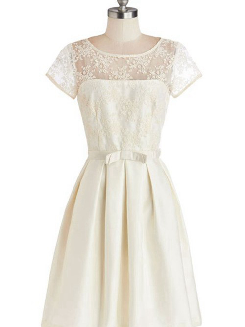A-line Scoop Tea Length Chiffon Wedding Dress