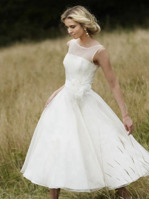 Princess Scoop Ankle Length Chiffon Wedding Dress