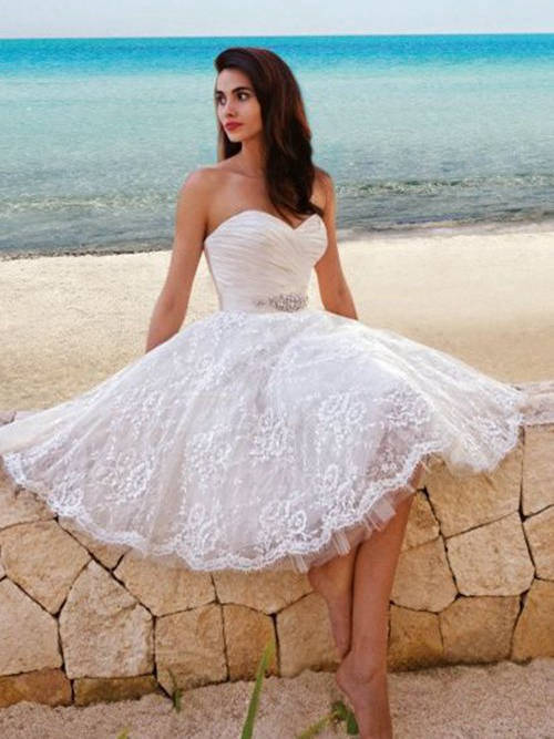 Princess Sweetheart Lace Knee Length Wedding Dress