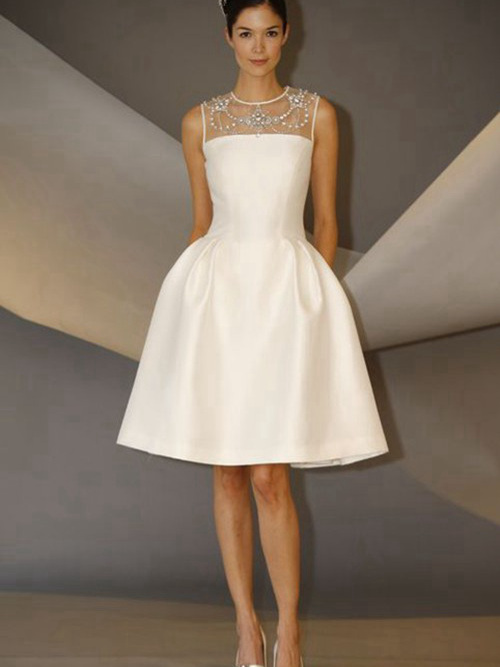 Princess Sheer Satin Knee Length Bridal Dress