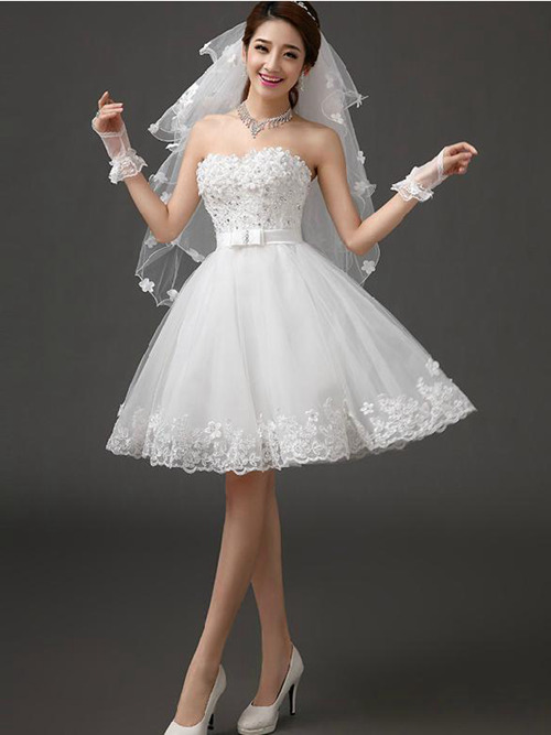 Princess Sweetheart Tulle Lace Short Bridal Dress