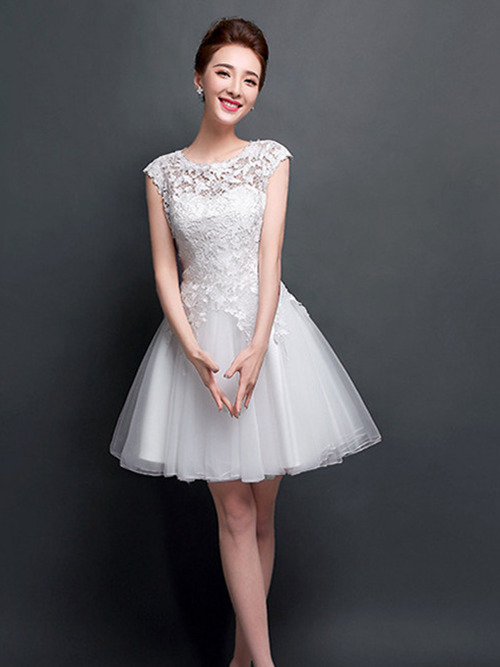 A-line Scoop Lace Tulle Short Bridal Dress