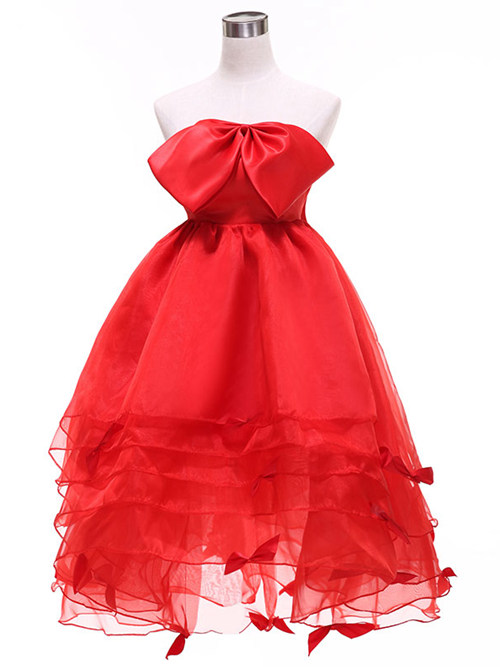 Empire Organza Red Short Wedding Dress Bowknot