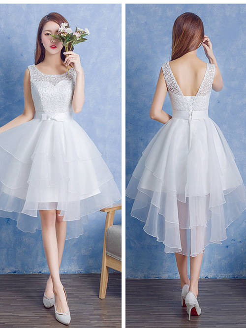 A-line Scoop Tulle Short Wedding Dress Bowknot
