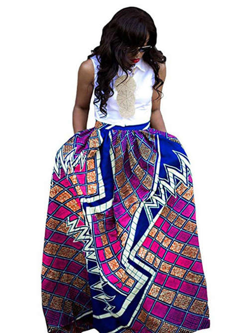 A-line Polyester African Print Traditional Dress
