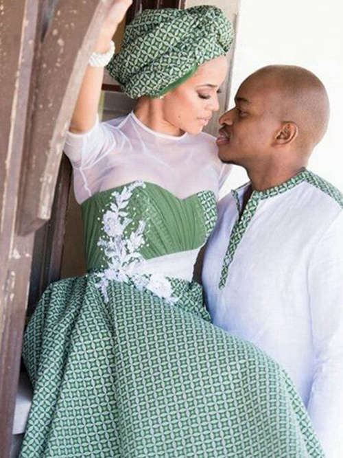 A-line Sheer Floor Length Polyester Traditional Wedding Dress
