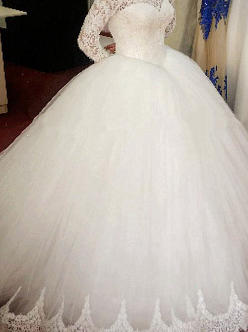 Ball Gown Off Shoulder Sweep Train Organza Lace Bridal Wear