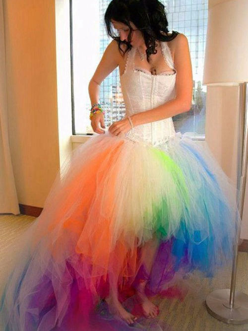 Ball Gown Halter High Low Colorful Bridal Wear