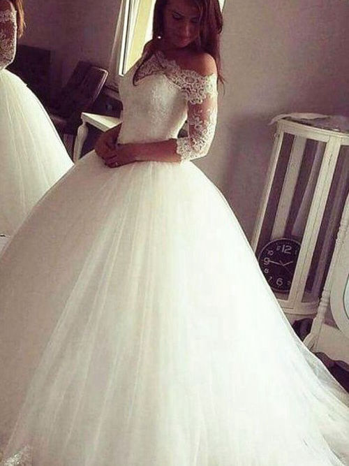 Ball Gown Off Shoulder Court Train Organza Bridal Wear Lace