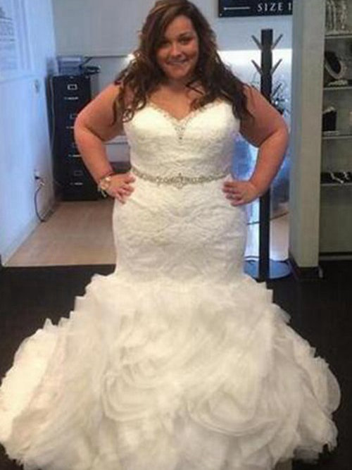 Mermaid Sweetheart Sweep Train Organza Lace Wedding Dress