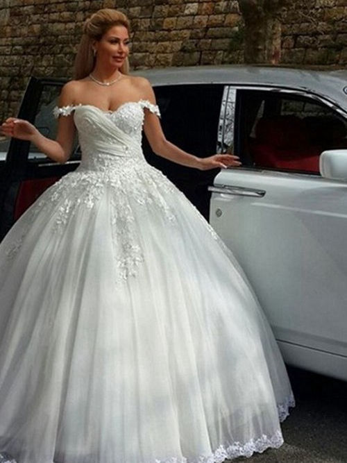 Ball Gown Off Shoulder Floor Length Organza Bridal Wear Applique