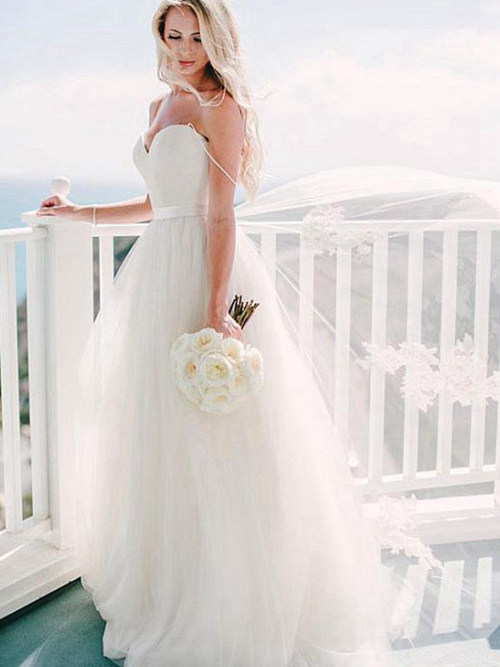 A-line Sweetheart Floor Length Tulle Bridal Dress
