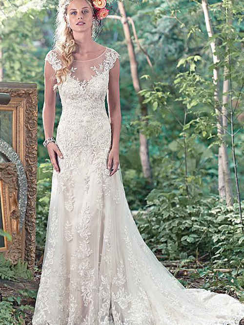 Mermaid Sheer Court Train Lace Wedding Gown