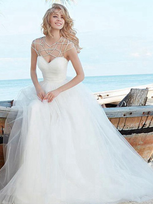 A-line Sweetheart Court Train Tulle Bridal Gown