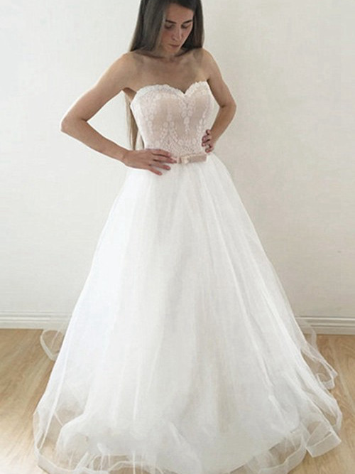 A-line Sweetheart Floor Length Organza Bridal Wear