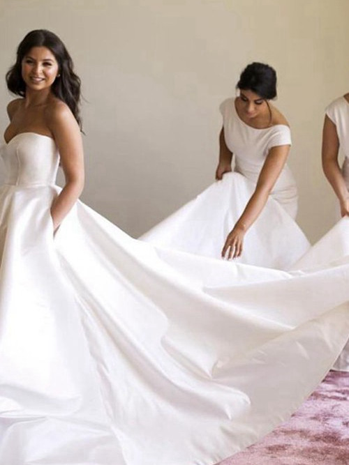A-line Sweetheart Chapel Train Satin Bridal Dress