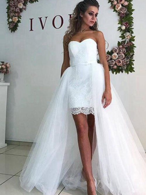 A-line Sweetheart Lace Organza Bridal Dress