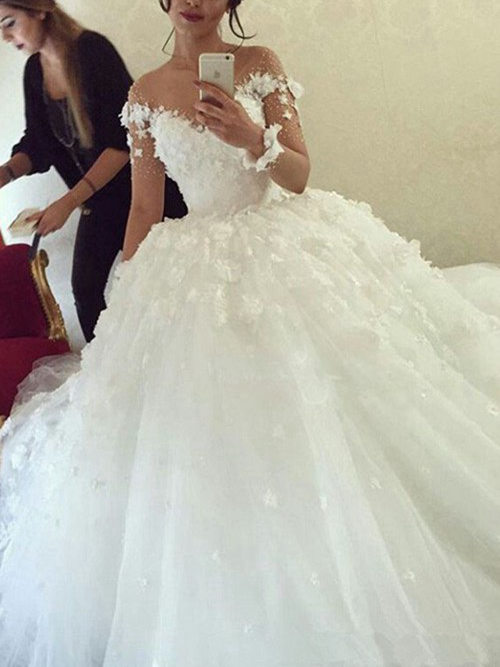 Ball Gown Off Shoulder Court Train Organza Bridal Wear Applique