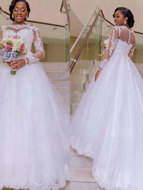 A-line Sheer Sweep Train Organza Lace Bridal Gown