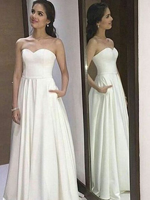 A-line Sweetheart Floor Length Chiffon Wedding Gown