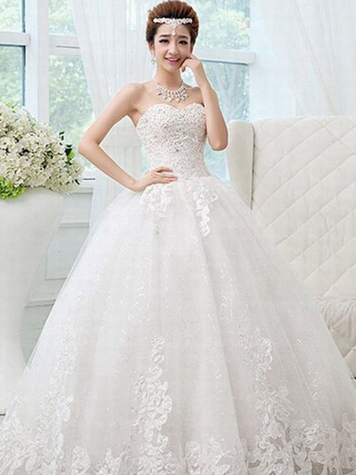 Princess Sweetheart Floor Length Organza Wedding Gown Applique