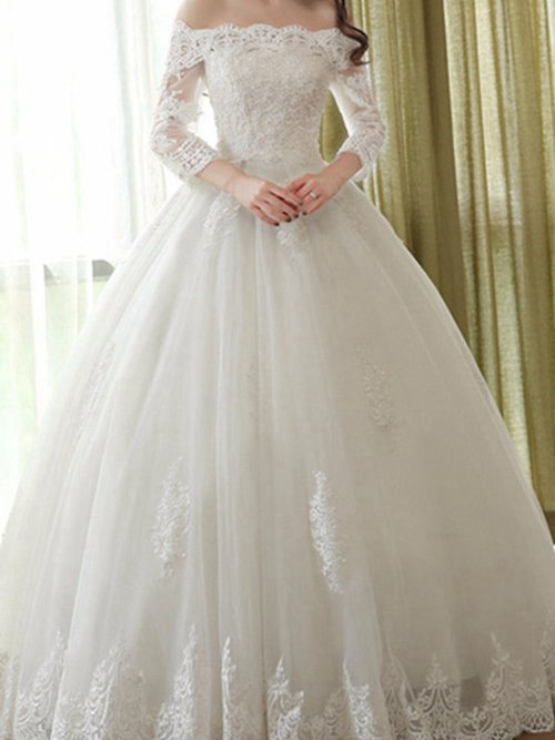 Ball Gown Off Shoulder Floor Length Lace Organza Bridal Wear