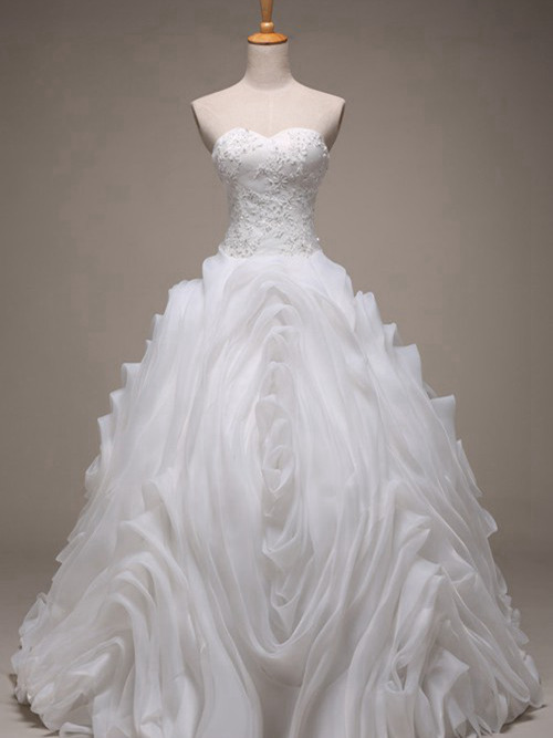 Princess Sweetheart Floor Length Organza Wedding Dress Ruffles
