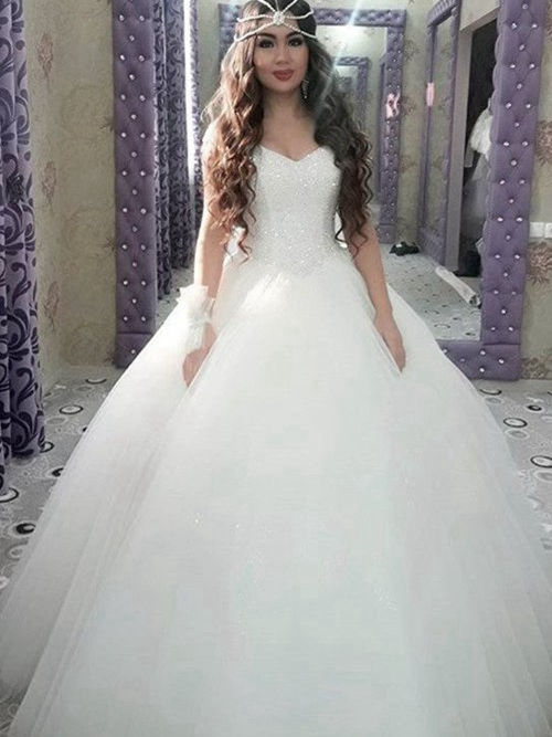 Ball Gown V Neck Floor Length Organza Bridal Wear Beading
