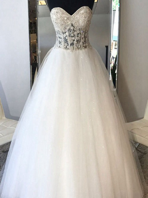 A-line Sweetheart Floor Length Tulle Bridal Dress Beading