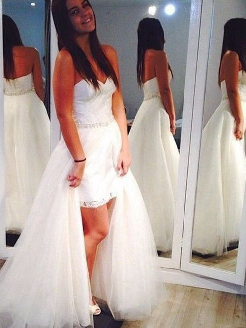 A-line Sweetheart Floor Length Organza Wedding Dress