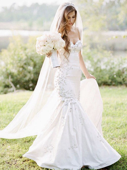 Mermaid Sweetheart Sweep Train Taffeta Wedding Dress Embrodiery