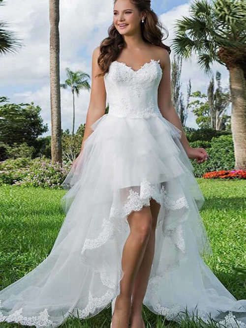 A-line Sweetheart Organza High Low Bridal Gown