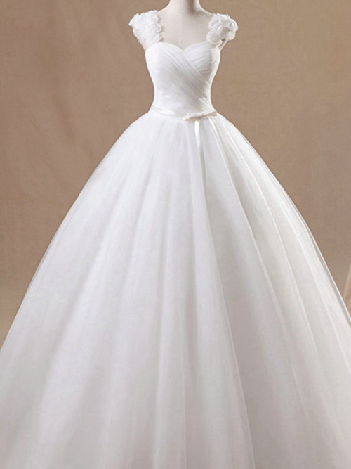 Princess Straps Floor Length Organza Wedding Dress Ruffles