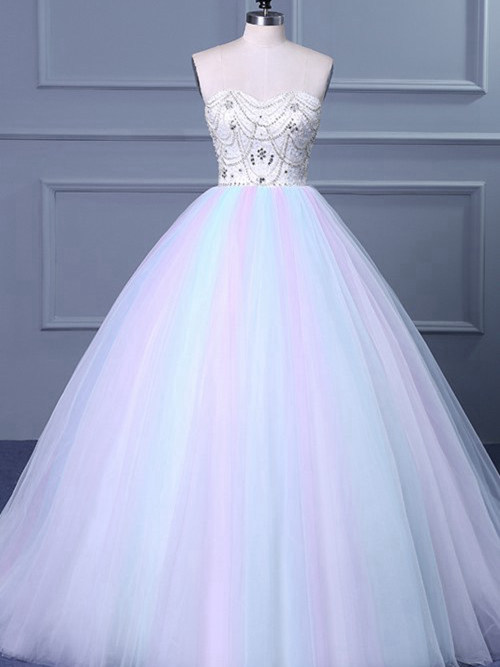 Princess Sweetheart Court Train Organza Wedding Dress Beading