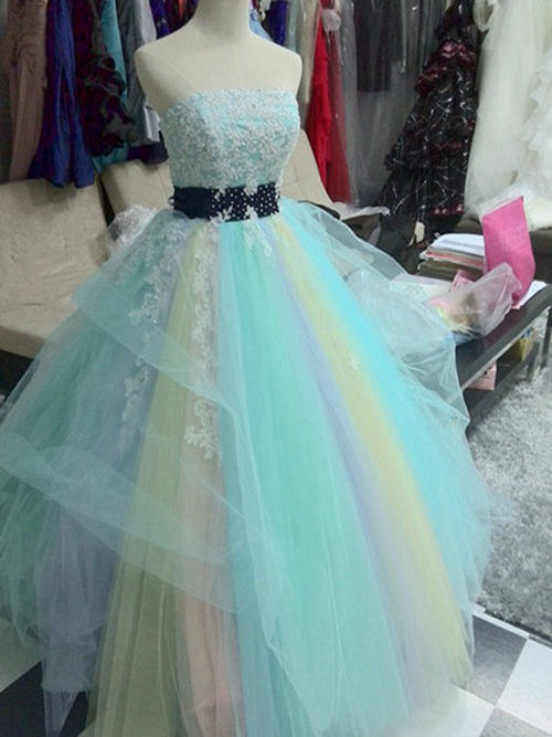 Princess Strapless Floor Length Tulle Wedding Dress Beading