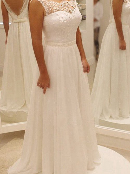A-line Square Floor Length Chiffon Bridal Dress
