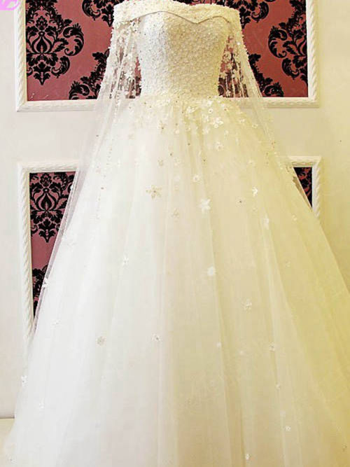 Princess Off Shoulder Floor Length Organza Wedding Dress Appliqu