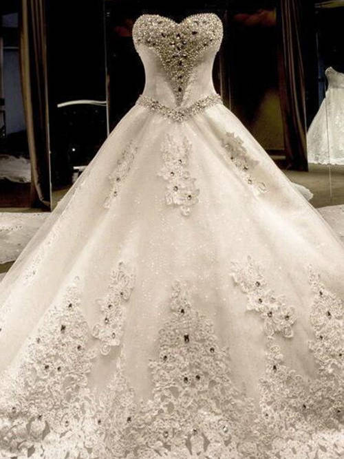A-line Sweetheart Court Train Taffeta Bridal Dress Beading
