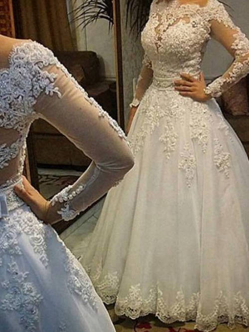 A-line Square Sweep Train Lace Bridal Dress