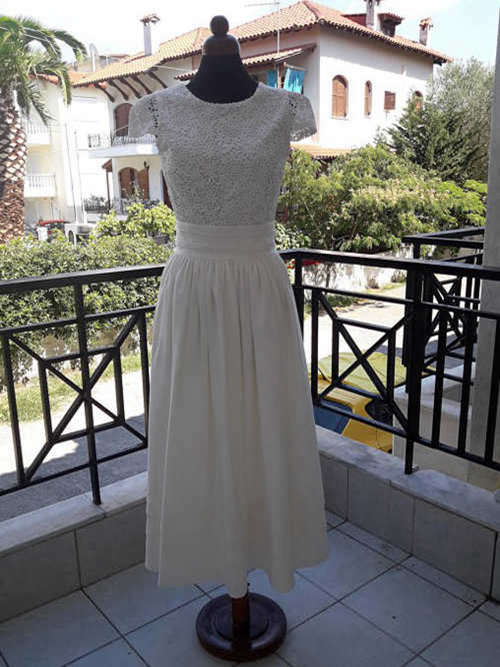 A-line Jewel Ankle Length Lace Chiffon Wedding Dress
