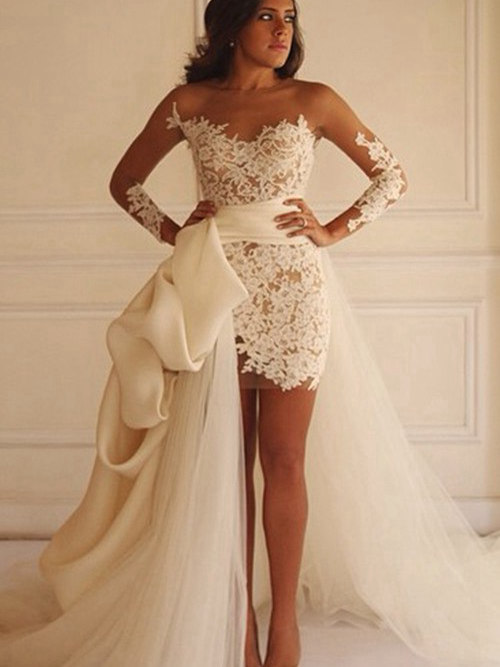 Sheath Sweetheart Short Lace Tulle Wedding Dress