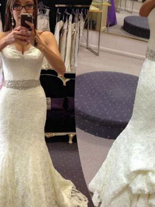 Mermaid Sweetheart Sweep Train Lace Wedding Dress Beading