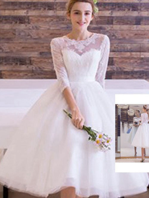 Princess Jewel Knee Length Organza Lace Wedding Dress