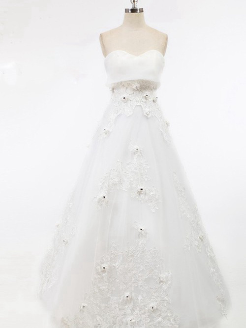 A-line Sweetheart Floor Length Chiffon Wedding Gown Applique