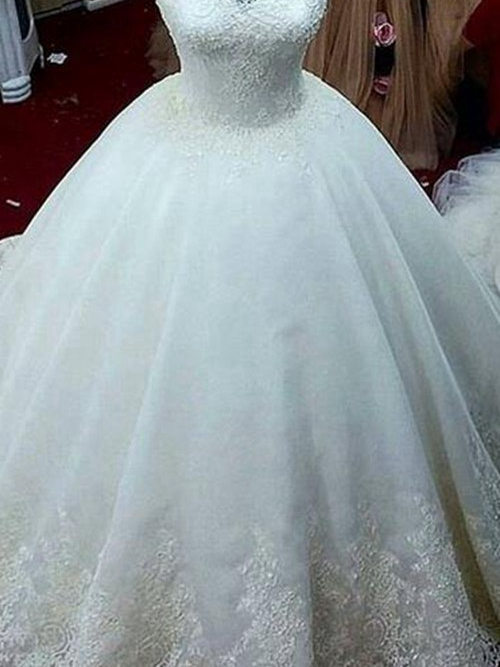 Ball Gown Scoop Brush Train Organza Lace Wedding Wear