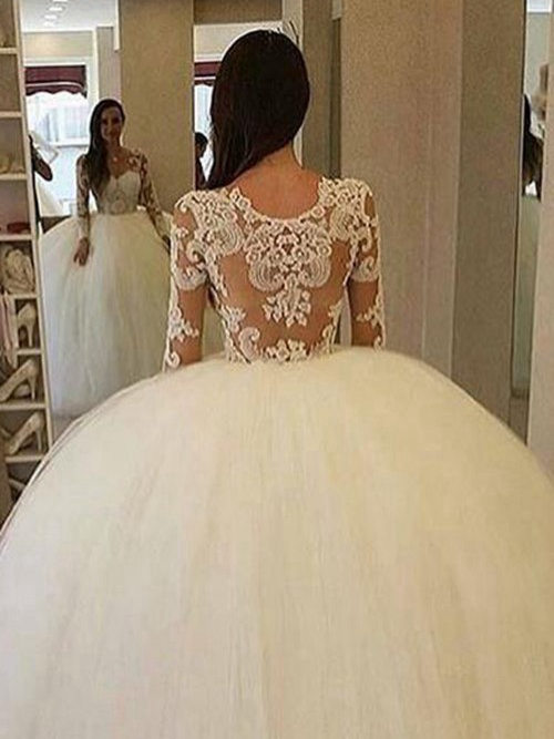 Ball Gown Sweetheart Floor Length Lace Tulle Bridal Wear