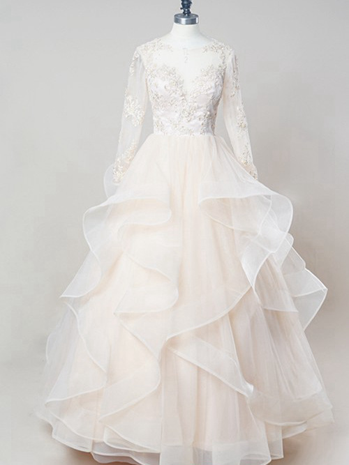 A-line Sheer Floor Length Organza Bridal Gown Lace