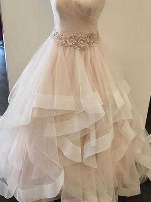 A-line Sweetheart Sweep Train Organza Wedding Gown Beading